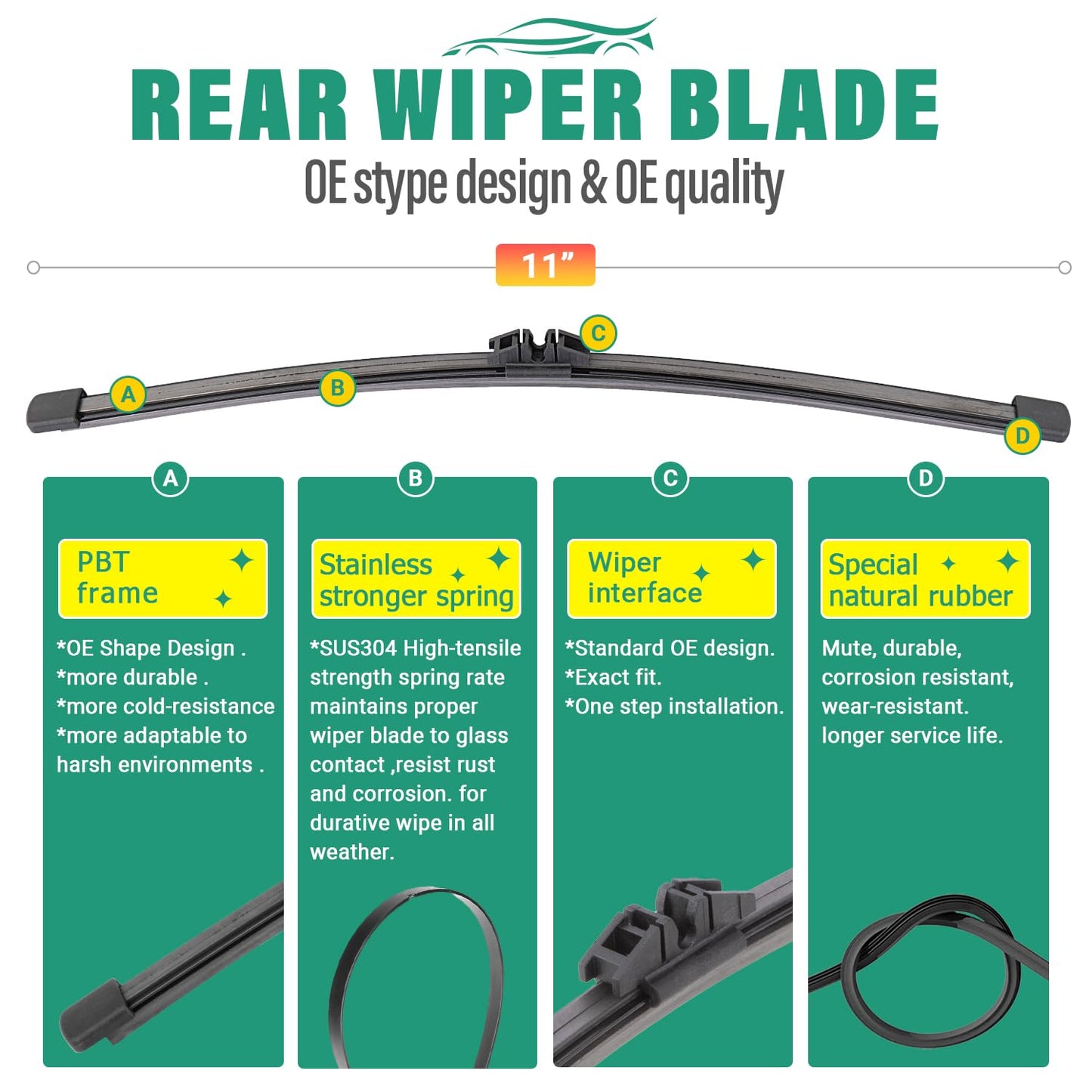 26" 22" 11" Windshield Wiper Blades Replacement for Ford Explorer 2011 2012 2013 2014 2015 2016 2017 2018 2019 2020 2021 2022 2023 2024 OEM Premium All Weather Front Rear Wipers Set (Pack of 3)