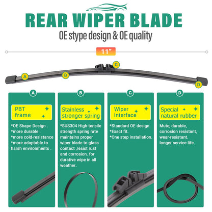 26" 22" 11" Windshield Wiper Blades Replacement for Ford Explorer 2011 2012 2013 2014 2015 2016 2017 2018 2019 2020 2021 2022 2023 2024 OEM Premium All Weather Front Rear Wipers Set (Pack of 3)