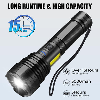 Flashlights LED High Lumens Rechargeable, High Lumen Super Bright Flashlight, USB Fast Charging High Powered Flash Light, Powerful IPX7 Waterproof Handheld Flashlights for Home,Camping(2 Pack)