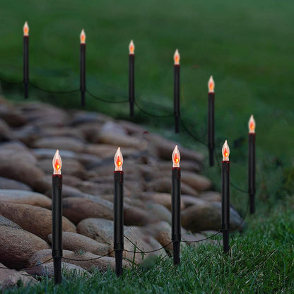 Halloween Pathway Lights Outdoor, 19.5Ft Halloween Pathway Marker String Lights with 10 C18 Flicker Flame Black Candles Stakes Lights Plug in Walkway Light for Lawn Garden Sidewalk Driveway