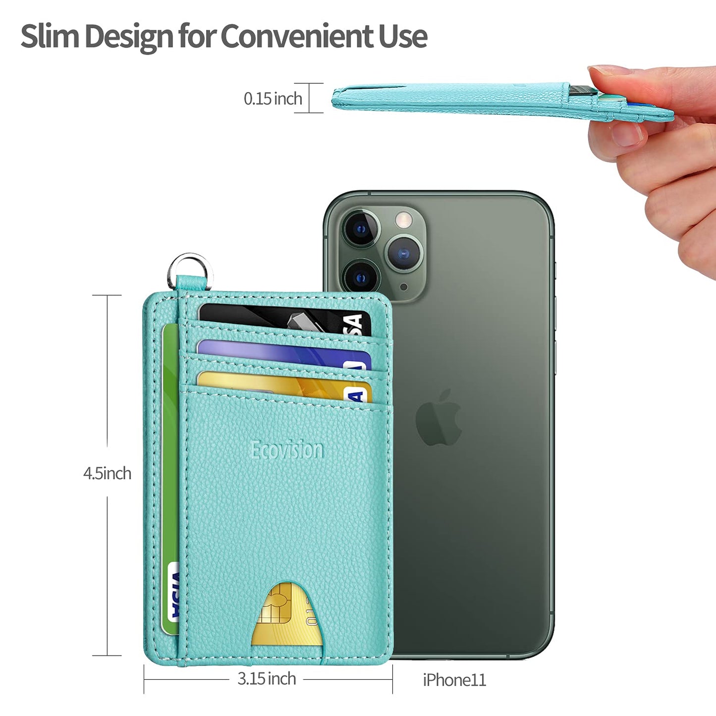 EcoVision Slim Minimalist Front Pocket Wallet, RFID Blocking Credit Card Holder Wallet with Detachable D-Shackle for Men Women