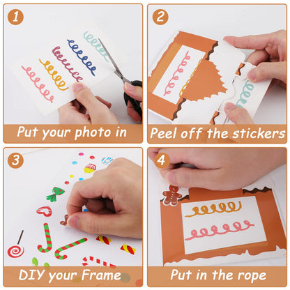 chiazllta 30 Packs Christmas Picture Frame Craft Kits for Kids, Xmas DIY Gingerbread Candy Craft Holiday Art Favor Home Class Game Activities for Kindergarten Preschool