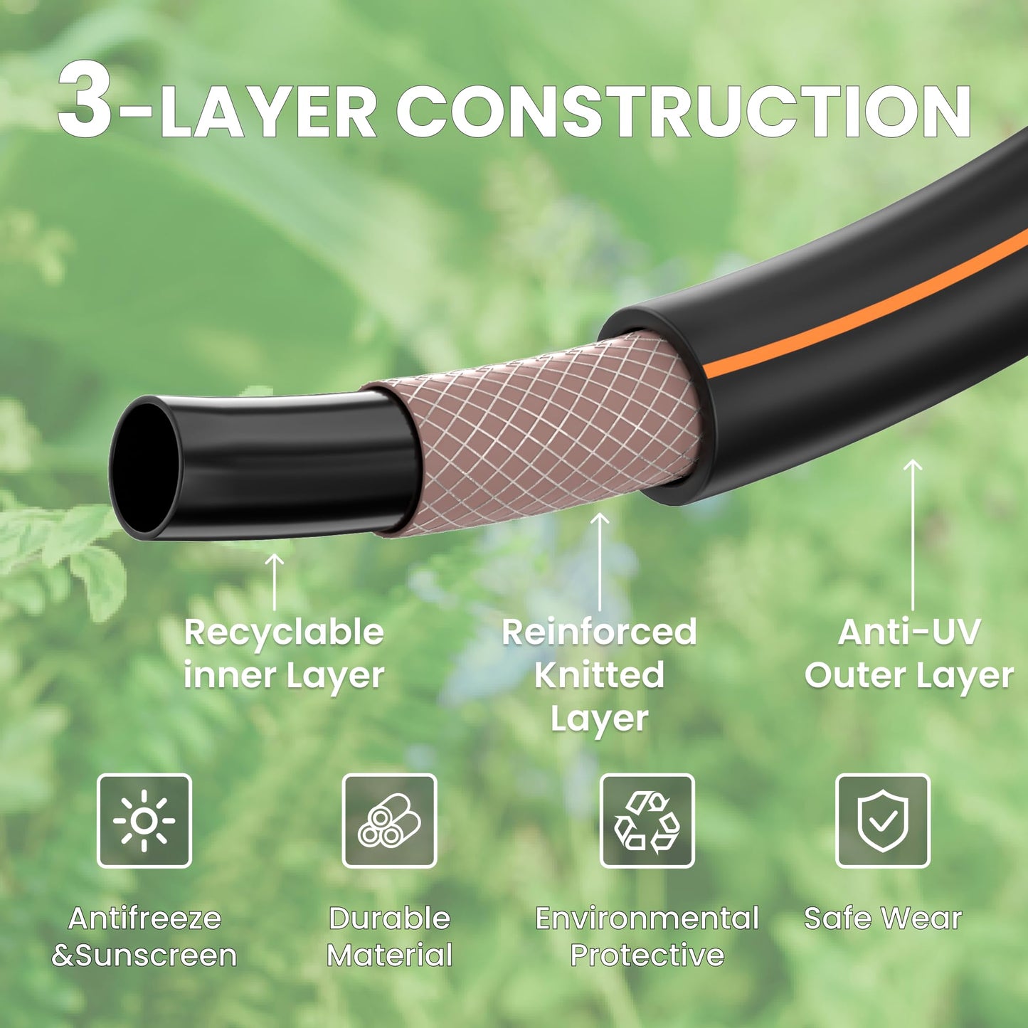 Giraffe Tools Garden Leader Hose 5/8 inch x 2.5ft, Short Water Hose Heavy Duty, Flexible, Lightweight Hybrid Hose with Bend Protection, Male to Female Fittings