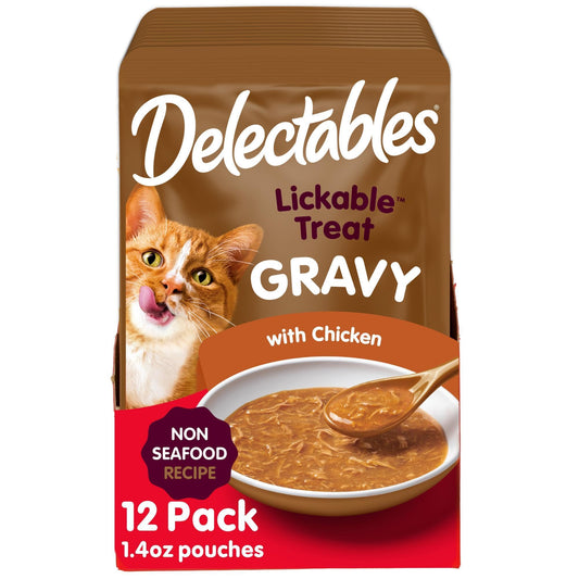 Hartz Delectables Gravy Non-Seafood Lickable Wet Cat Treat & Food Topper, Chicken, 12 Pack, 1.40 Ounce (Pack of 12)