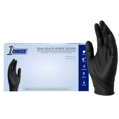 1st Choice Black Nitrile Gloves, Large, Box of 100 Gloves, Disposable Latex Free Exam Grade Black Gloves for Cooking - 3mil