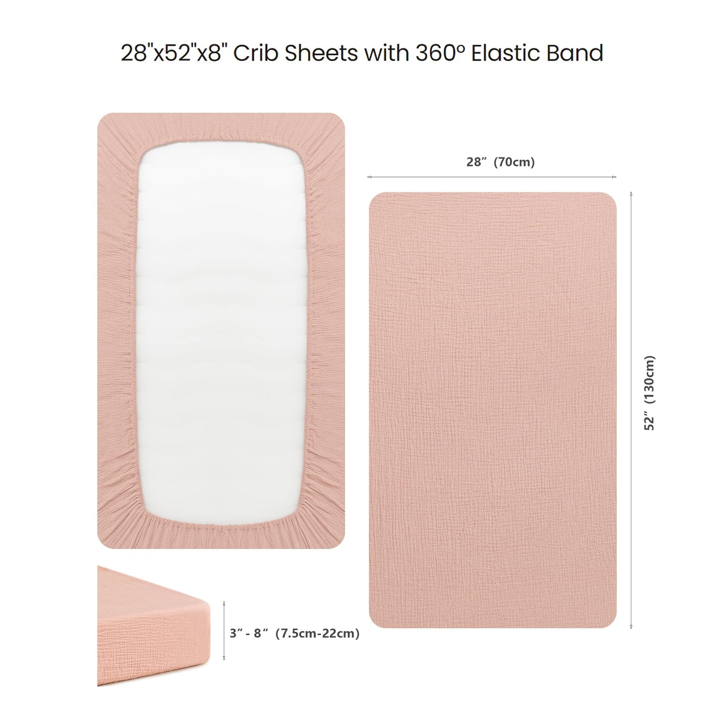 Konssy Muslin Crib Sheets for Girl Boy, 2 PCS Soft and Breathable Cotton Baby Sheets for Standard Crib Mattress, 52"x 28" (Floral, Pink)