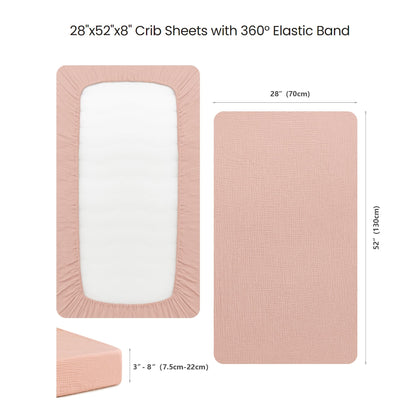 Konssy Muslin Crib Sheets for Girl Boy, 2 PCS Soft and Breathable Cotton Baby Sheets for Standard Crib Mattress, 52"x 28" (Floral, Pink)