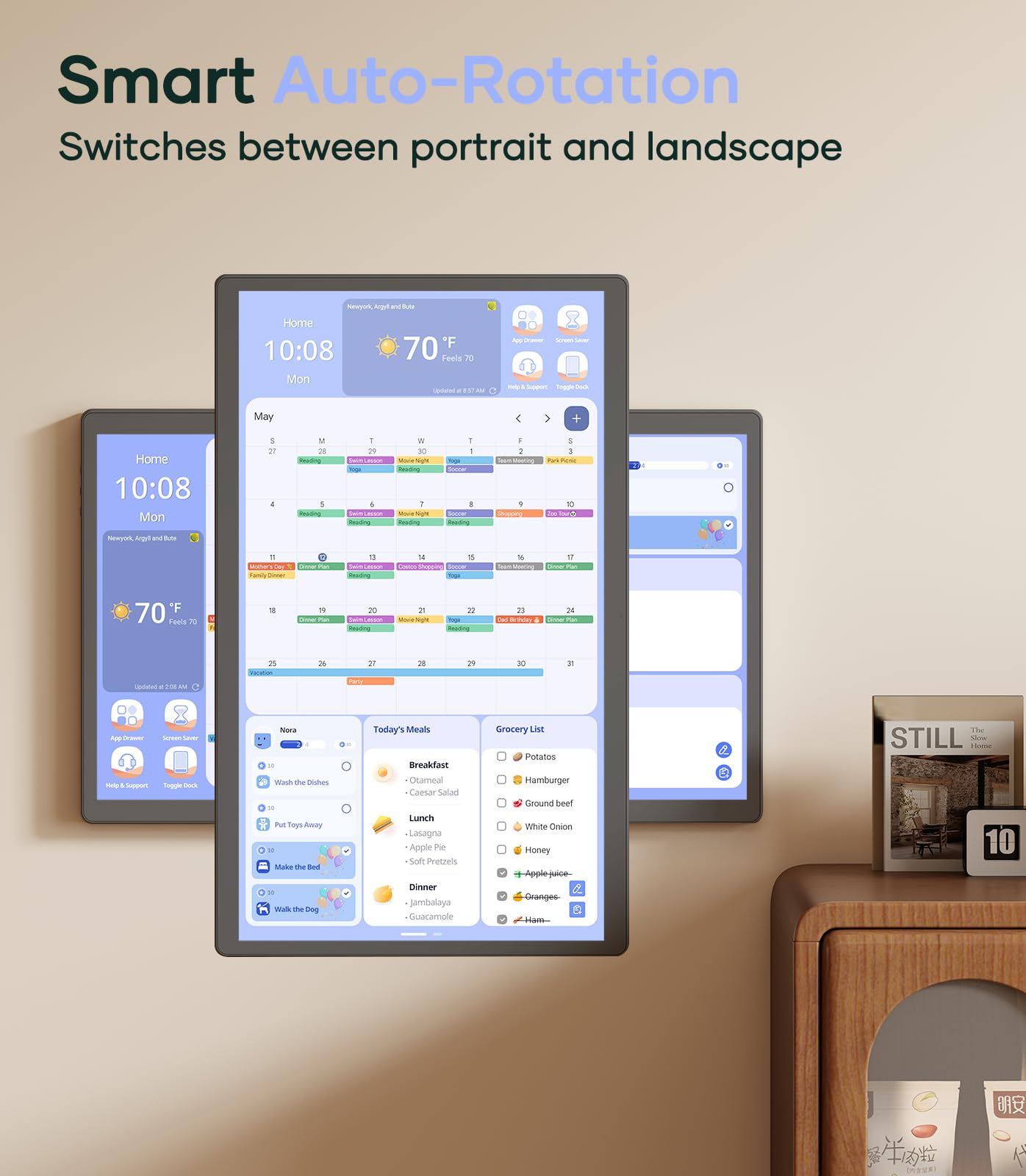 Cozyla 24 Inch Digital Calendar Wall Touch Screen Chore Chart To Do List Notepad Electronic Smart Calendar Digital for Family Meal Planner Support All App Via App Store Android Tablet Wall Mount Black