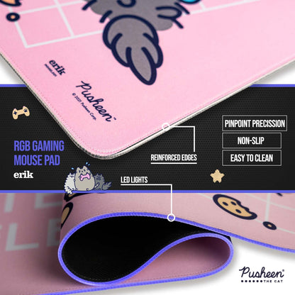 Erik Official Pusheen XXL RGB Gaming Mouse Mat | LED Mouse Mat | 900x400x4 mm Non-Slip Rubber Base Mouse Pad RGB, RGB Gaming Mouse Pad, Keyboard Mouse Mat | Pusheen Gifts | Kawaii Gaming