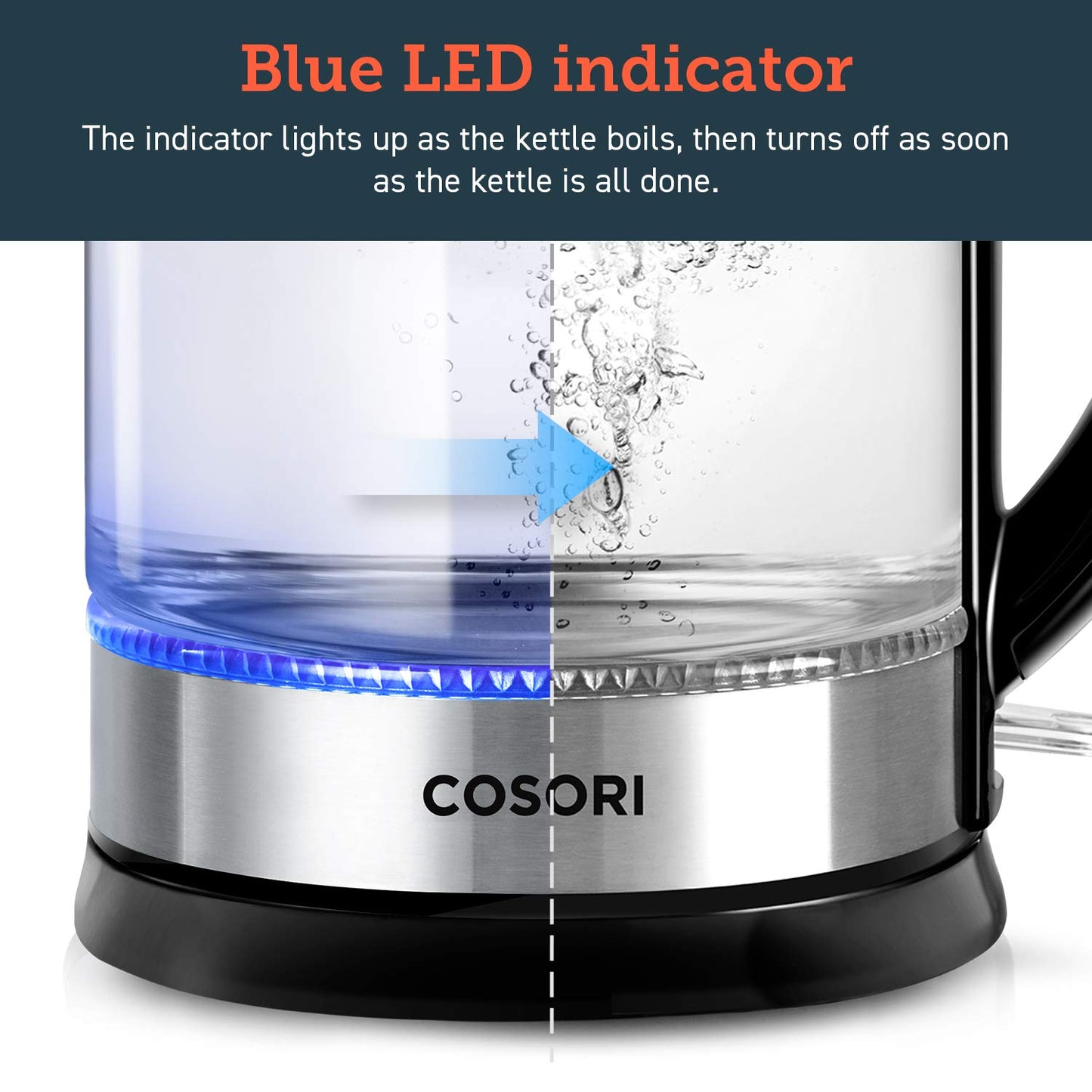 COSORI Speed-Boil Electric Tea Kettle, 1.7L Hot Water Kettle (BPA Free) 1500W Auto Shut-Off & Boil-Dry Protection, LED Indicator Inner Lid & Bottom, Transparent