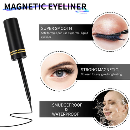 3D Natural Magnetic Eyelashes with Eyeliner Kit, Lightweight Lashes Natural Look, 12 Pairs False Lashes Kit, No Glue Needed Reusable Easy to Use (12 Pair)