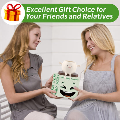 KIUGCO Glossy Swing Smiley Face Planter Pot Head, Small Hanging Planter for Indoor Outdoor Plants, Cute Hanging Flower Pot for String of Pearls Plant Live, Birthday Gifts