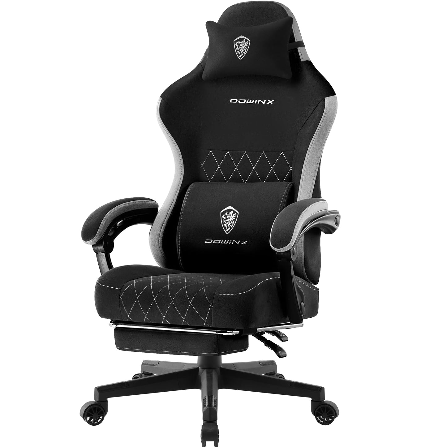 Dowinx Gaming Chair, Breathable Fabric Computer Chair with Pocket Spring Cushion, Ergonomic Massage Gamer chair with Lumbar Support and Footrest, Height Adjustable Office Game chairs for Adults, Black
