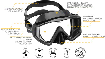 Cressi Liberty Triside Spe Diving Mask, Black/Black/Black