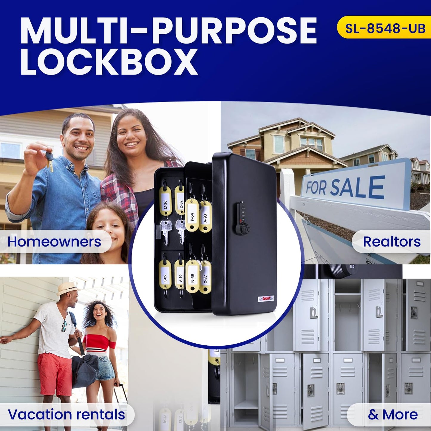 KeyGuard Dual Access Combination Key Cabinet With Black 4-Dial Combi-Cam Ultra - 48 Hook, Conveniently Store Your Keys with 10,000 Possible Combinations, SL-8548-UB