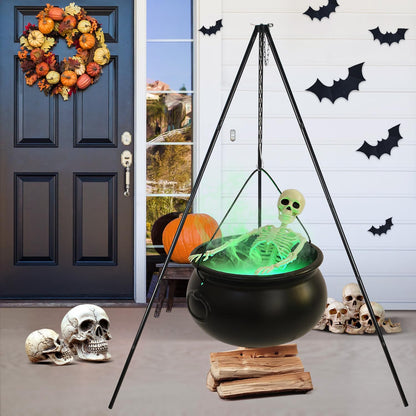 Halloween Decorations Outside - Large Witches Cauldron on Tripod with Skeleton & Fog Maker - Skeleton Halloween Party Decor for Outdoor Yard Home Porch