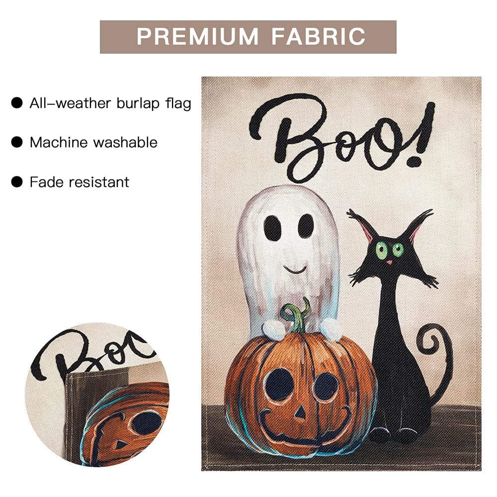 Hogardeck Halloween Garden Flag, Boo Garden Decorations Outdoor, Burlap Double Sided Vertical Halloween Porch Decor, Yard Flag Signs 12.5 x 18 Inches