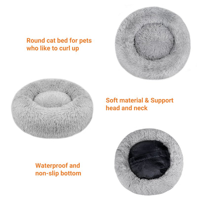Donut Dog Bed Extra Large Washable - Anti Anxiety Calming Cosy Fluffy Plush Puppy Kitten Round Super Soft Snuggle Pet Cat Beds for Indoor Cats: Light Grey 80cm