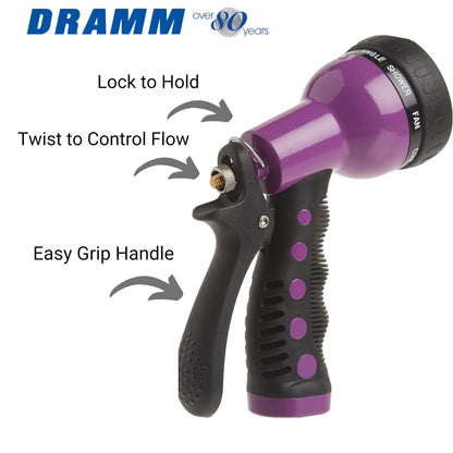 Dramm Revolver Heavy Duty 9 Pattern Quick Click Adjustable Garden Hose Spray Nozzle with Trigger Style Handle, for your Car, Boat, Deck, Sidewalk, Flowers and Young Trees, Green