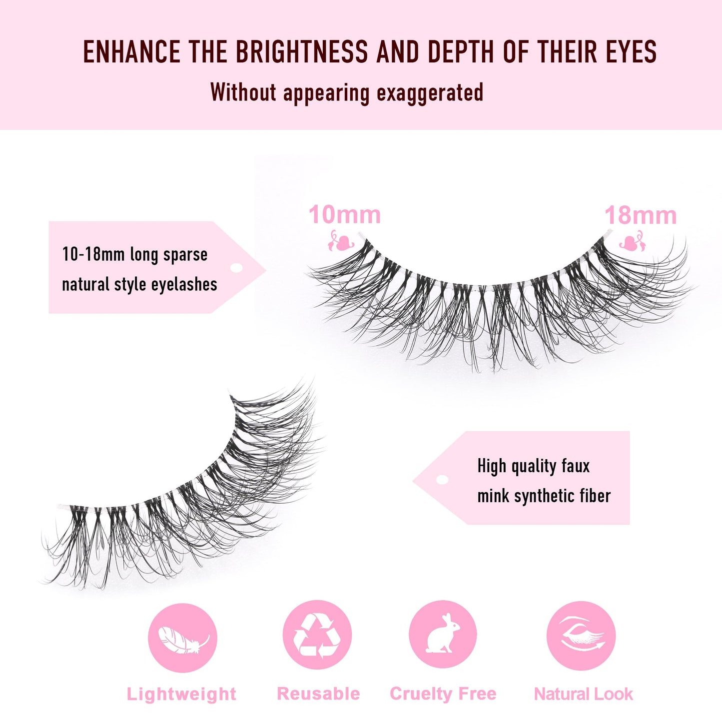 KSYOO Long Natural Lashes with Clear Band Lashes Wispy,10-18mm Cat Eye Lashes D Curl Strip Lashes That Look Like Extensions,3D Natural Fluffy Faux Mink False Eyelashes Natural Look