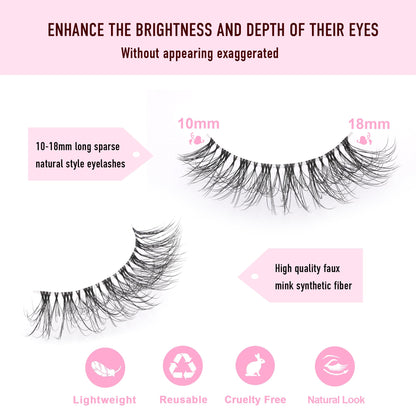 KSYOO Long Natural Lashes with Clear Band Lashes Wispy,10-18mm Cat Eye Lashes D Curl Strip Lashes That Look Like Extensions,3D Natural Fluffy Faux Mink False Eyelashes Natural Look