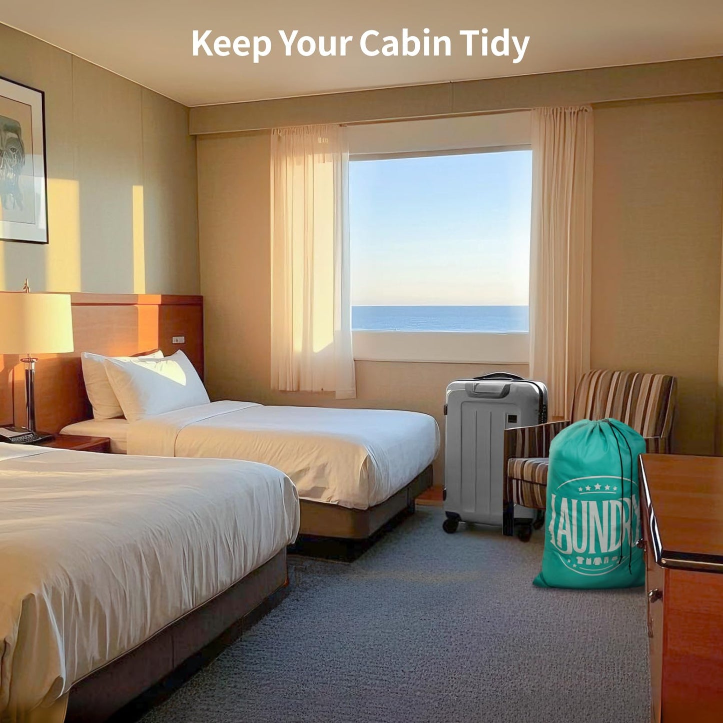 F-color Travel Laundry Bags 2 Pack - Cruise Essentials 2025 Large Dirty Clothes Travel Bag with Drawstring Closure for Cruise Cabin Camp and College Dorm Essentials, Blue +Grey