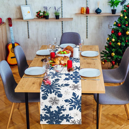 Heirloom Haven Christmas Winter Table Runner, Blue Sliver Snowflakes Tabletop Runners Xmas Seasonal Holiday Table Decorations for Farmhouse Kitchen Dinning Home Indoor Party Decor 13x72in