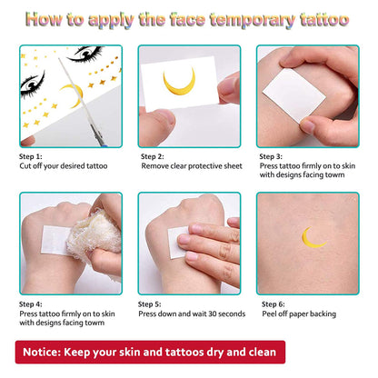 14 Sheets Face Temporary Tattoos, Rosymormor Face Stickers Gold Metallic Temporary Transfer Glitter Fake Tattoos, Freckle Stickers for Women Girls Festival Halloween Makeup Dancer Costume Parties