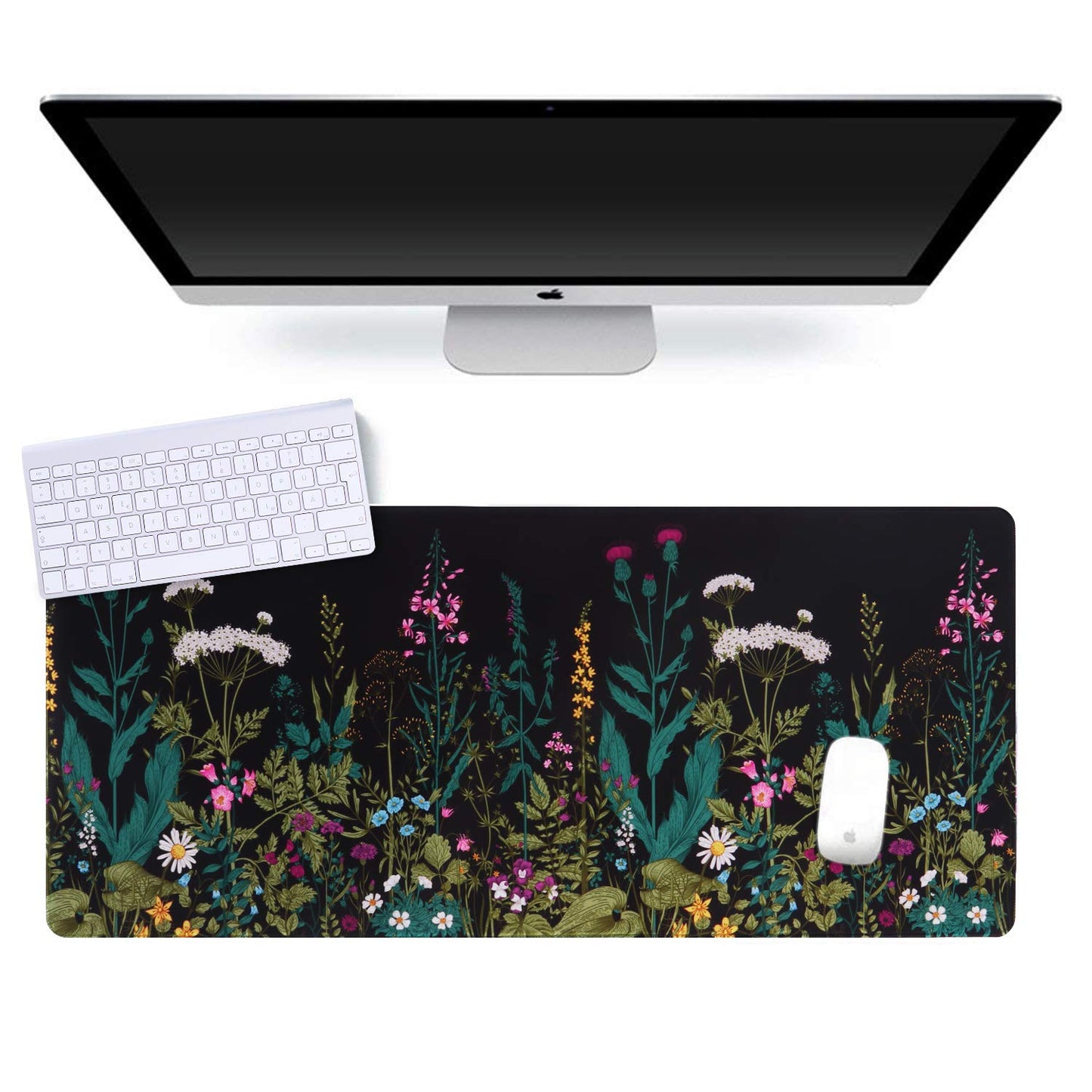 iCasso Desk Mat, Big Desk Pad, XXL Extended Gaming Mouse Pad, Large Mouse Pad for Desk Rubber Base Mousepad with Stitched Edges, Keyboard Mouse Mat for Work, Game, Office, Home - Weeds