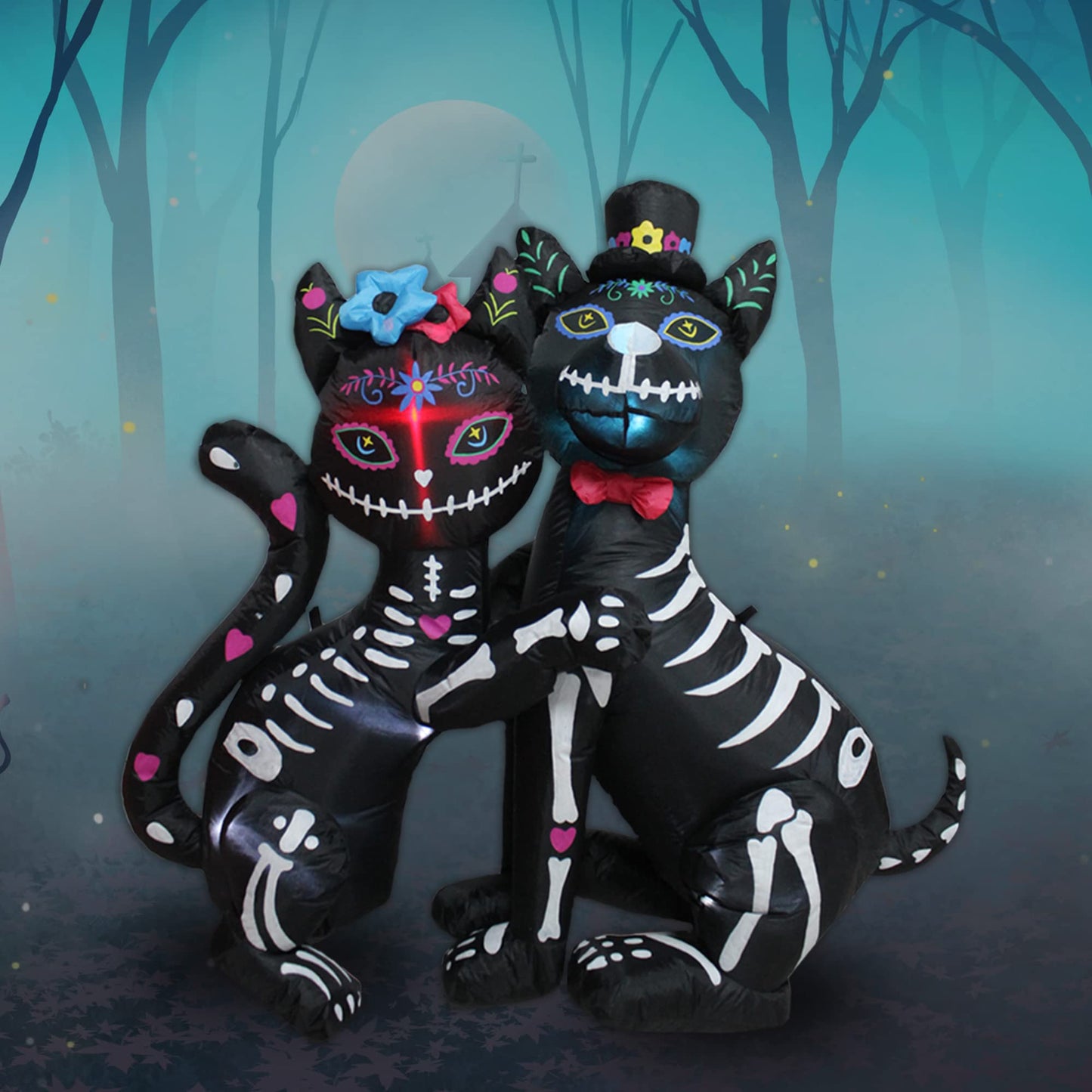 KITBONIS 4 Ft Halloween Inflatables Cat and Dog Day of The Dead Decorations Inflatable, Halloween Inflatables Outdoor Decorations with Built-in LED Lights for Front Yard Lawn Garden Party