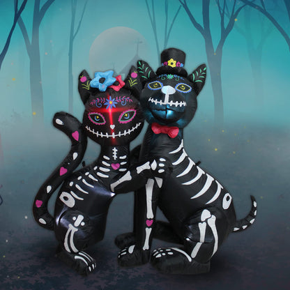 KITBONIS 4 Ft Halloween Inflatables Cat and Dog Day of The Dead Decorations Inflatable, Halloween Inflatables Outdoor Decorations with Built-in LED Lights for Front Yard Lawn Garden Party