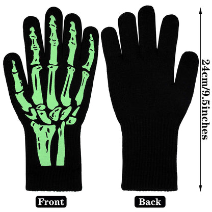 Cooraby 3 Pairs Glow in the Dark Full Finger Skeleton Gloves Halloween Skull Bone Gloves