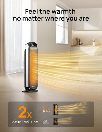 Dreo Space Heater Indoor, 25" 11.5ft/s Fast Portable Room Heater with Remote and Thermostat, 3 Modes, Overheating & Tip-Over Protection, Electric Heaters for Indoor Use Large Room, Bedroom, Silver