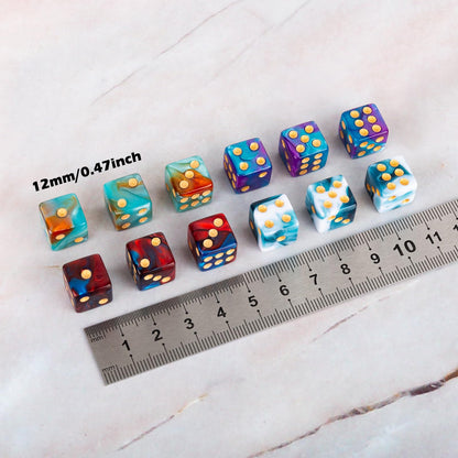 48 PCS 12mm Marble Polyhedral D6 Dice Square Corner 6 Sided Dice MTG Dice Set for Board Game RPG DND Yahtzee or Math Learning
