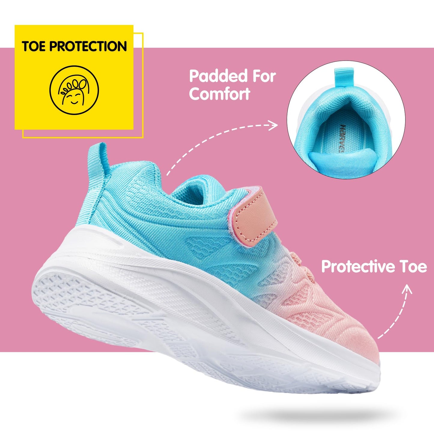 Girls Sneakers Toddler Kids Slip on Glitter Lightweight Running Tennis Athletic Sports Outdoor Shoes Gradient Pink, US2