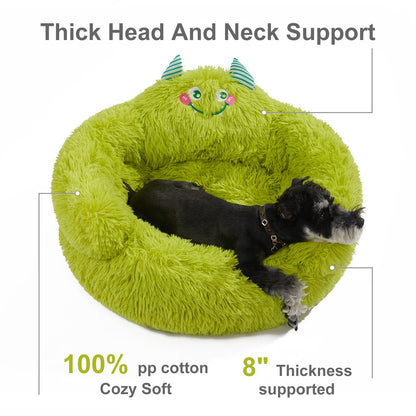 Jiupety Cute Calming Dog and Cat Bed, Anti-Anxiety Donut for Small Pets, Cozy Soft Pet Round Cuddler Bed with Non-Slip Bottom, L(27"×27"×14"), Green