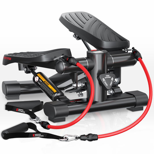 KeppiFitness Steppers for Exercise at Home, Mini Stair Stepper Machine with 350LB Maximum Capacity,Mini Stepper with Resistance Bands for Cardio Fitness Full Body Workout