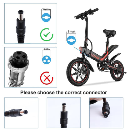 EVAPLUS UL Certified 54.6V Electric Bike Power Adapter, Fast Electric Scooter Charger for 48V Lithium Battery, 5.5mm DC Connector for 2.5mm/2.1mm