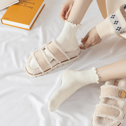 Hstyle Ruffle Socks Women, 6 Pairs of White Breathable Cool Ankle Socks