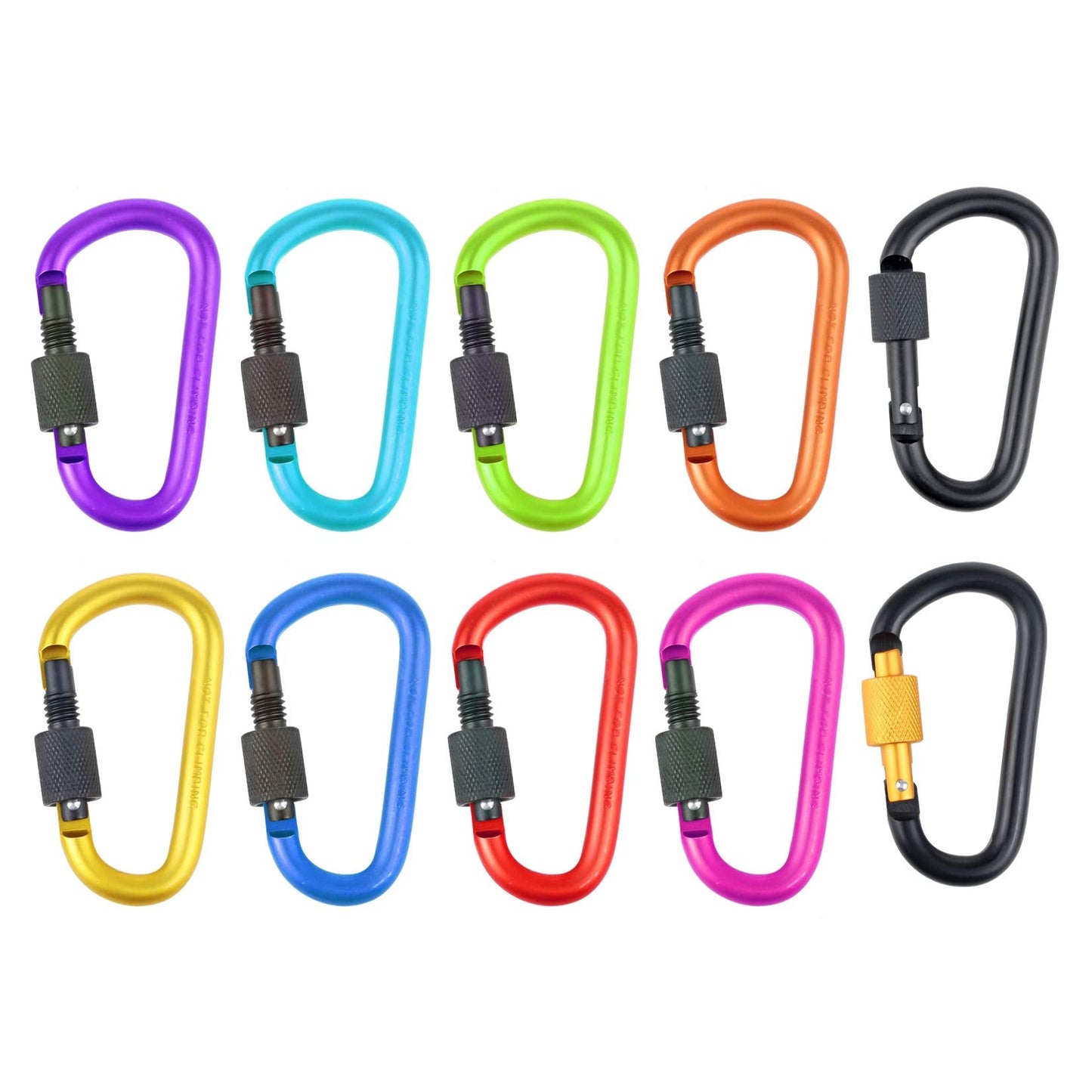 IEBUOBO 10 Pack Aluminum D Ring Key Rings Hiking Clips Locking Carabiner for Hiking Camping Fishing and Outdoor Use，Clips with Screw Gate Multicolored