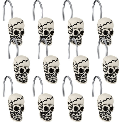 Jetec 12 Pcs Skull Shower Curtain Hooks Halloween Shower Rings Decorative Skeleton Curtain Hook Rings Stainless Steel Bathroom Hooks with Skull Decor for Home Halloween (Spooky Style)