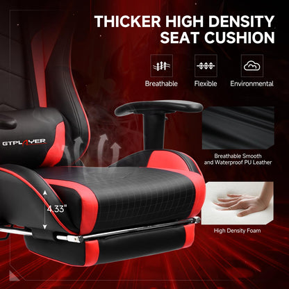 GTPLAYER Gaming Chair with Bluetooth Speakers, Adjustable Backrest and Height, 3D Armrests, Footrest, Ergonomic Computer Chair for Gamers (Brick Red)