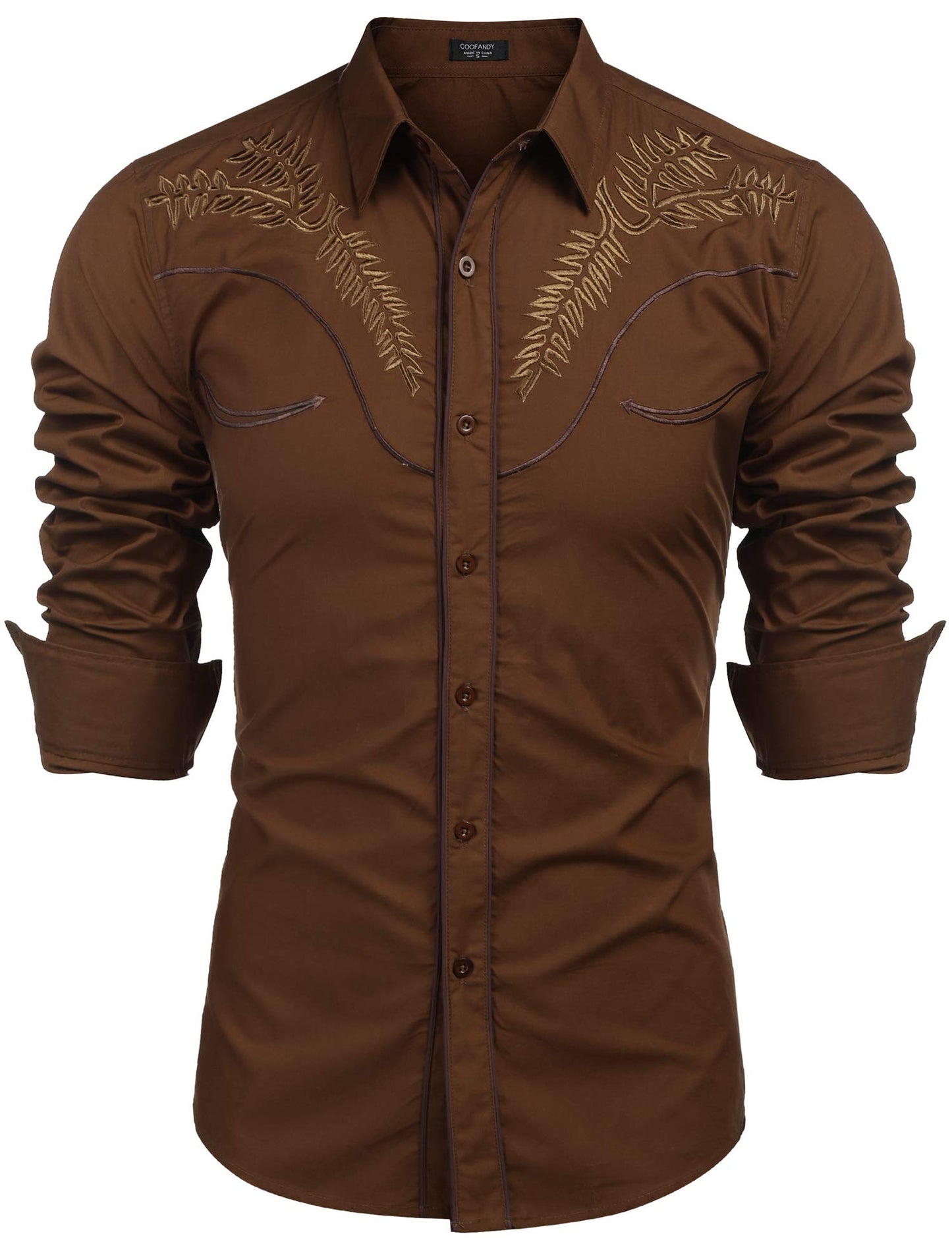 COOFANDY Men's Western Shirts Long Sleeve Slim Fit Embroideres Cowboy Casual Button Down Shirt