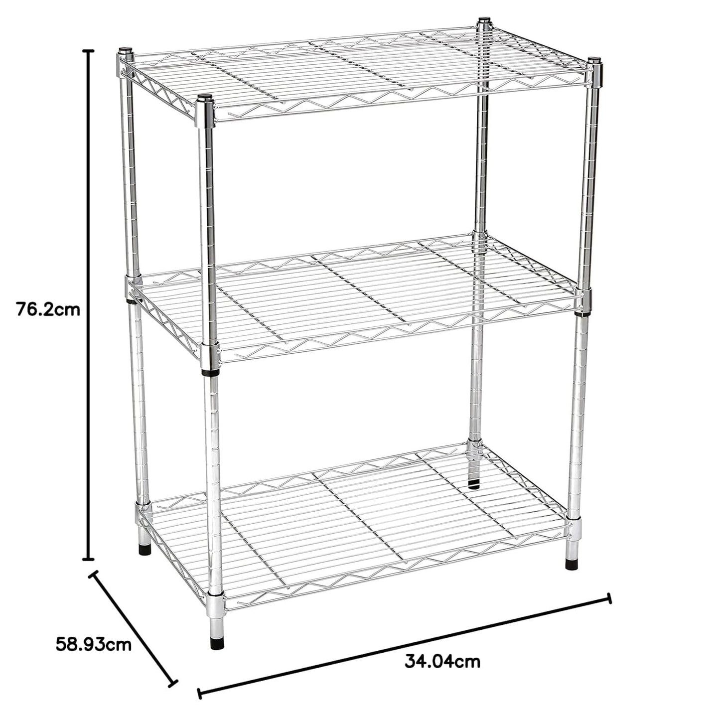 Amazon Basics 3-Shelf Adjustable Heavy Duty Steel Wire Rack Storage Shelving Organizer for Kitchen, Garage, 23.2" L x 13.4" W x 30" H, Black