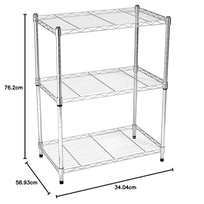 Amazon Basics 3-Shelf Adjustable Heavy Duty Steel Wire Rack Storage Shelving Organizer for Kitchen, Garage, 23.2" L x 13.4" W x 30" H, Black