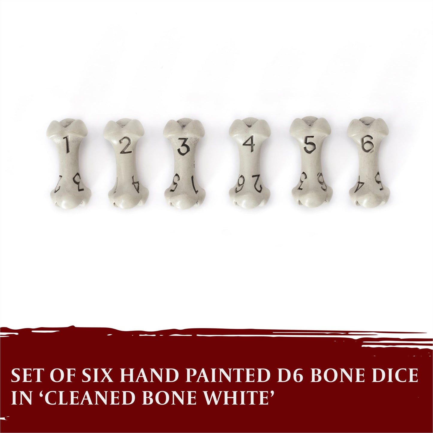 D6 Dice Set - Set of Six 6 Sided Dice - Skull & Bone Themed RPG Dice. Cool & Unique Gift and Compatible with Dungeons & Dragons (DND), D&D, Pathfinder, D and D. (Cleaned Bone White)