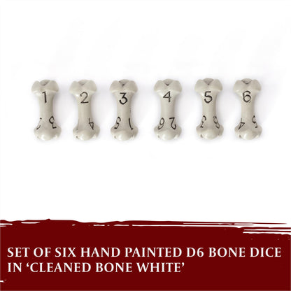 D6 Dice Set - Set of Six 6 Sided Dice - Skull & Bone Themed RPG Dice. Cool & Unique Gift and Compatible with Dungeons & Dragons (DND), D&D, Pathfinder, D and D. (Cleaned Bone White)