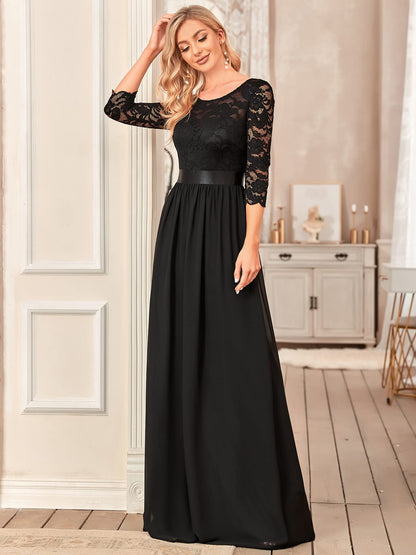 Ever-Pretty Women's Bridesmaid Dresses 3/4 Sleeve Empire Waist Maxi Mother of The Bride Dresses Black US6