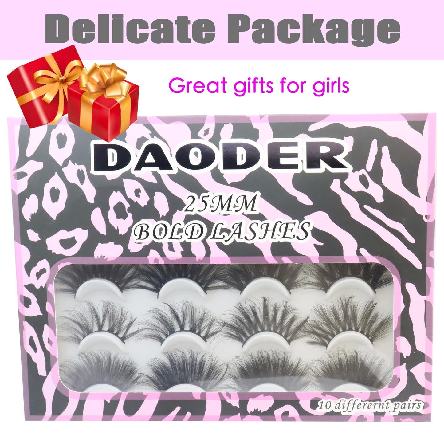 DAODER False Eyelashes 25MM Mink Lashes Dramatic Look Fluffy Long Fake Eyelashes Wispy 25mm False Lashes Strip 10 Variety Pairs Mixed for Halloween Bold Makeup