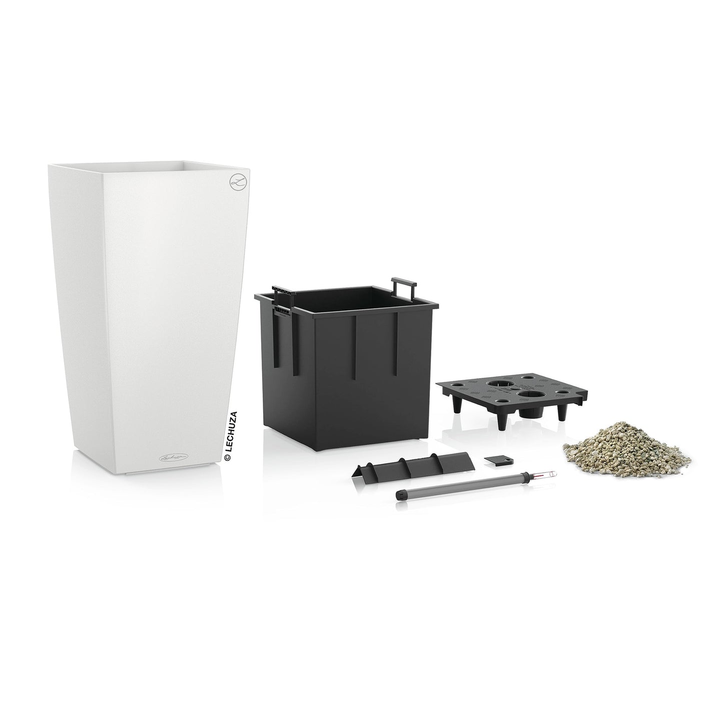 Lechuza Cubico Color 22 Self-Watering Planter with Water Level Indicator, White
